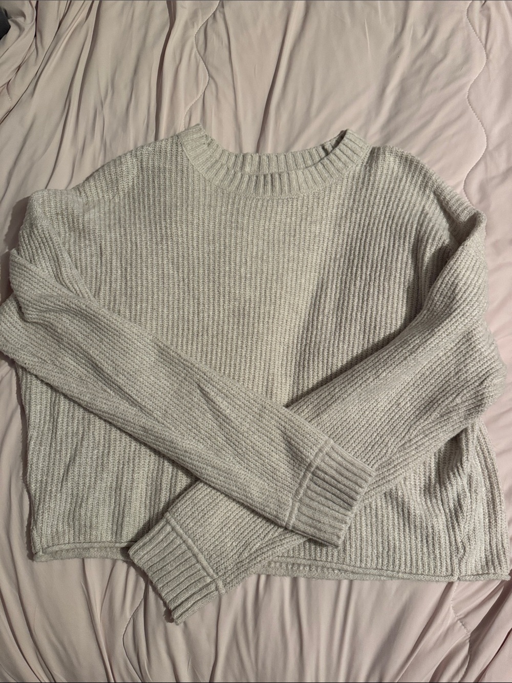 Abound Light Gray Ribbed Crewneck Sweater